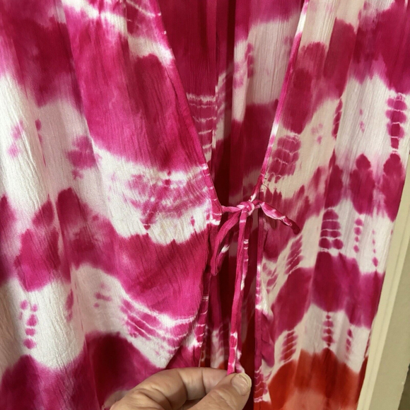 2X/3X Catherines Cool Hippie Pink N Orange Tie Dyed Shell Coverup Or Duster - Picture 8 of 10